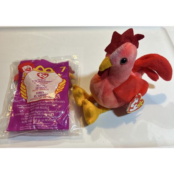 Ty Beanie Baby Strut The Rooster w/tag 1996 & Teenie Beanie Strut 1993 Sealed - Picture 1 of 5